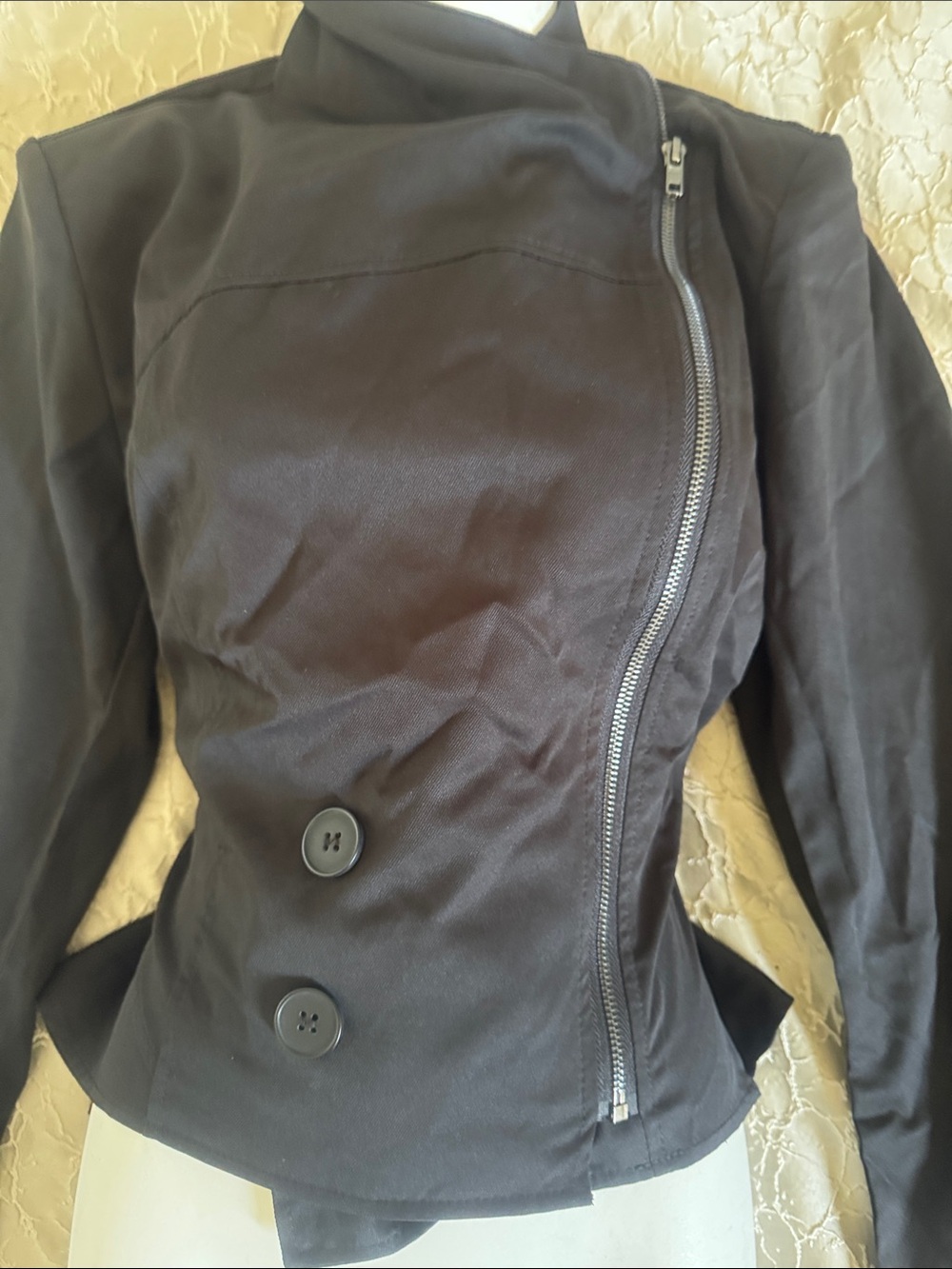 SHEIN Black Asymmetrical Zip Peplum Blazer